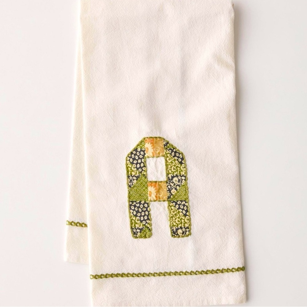 Urban Outfitters Patchwork Monogram A Name Initial Cream Green Decorative Towel